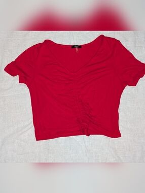 Soprano Red Ruched V-Neck Crop Top